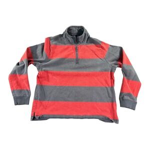 VTG LL Bean Pullover Mens XL Red Gray Striped Quarter Zip Cotton Mock Neck Rugby